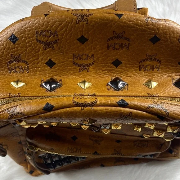 MCM Tan and Gold Studded Backpack - Picture 11 of 16
